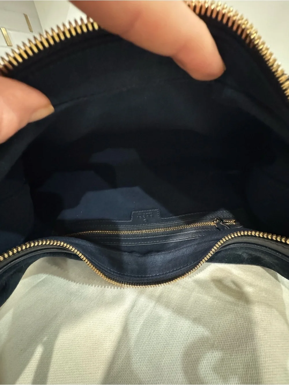 GUCCI Attache Web Suede Shoulder Bag Blue